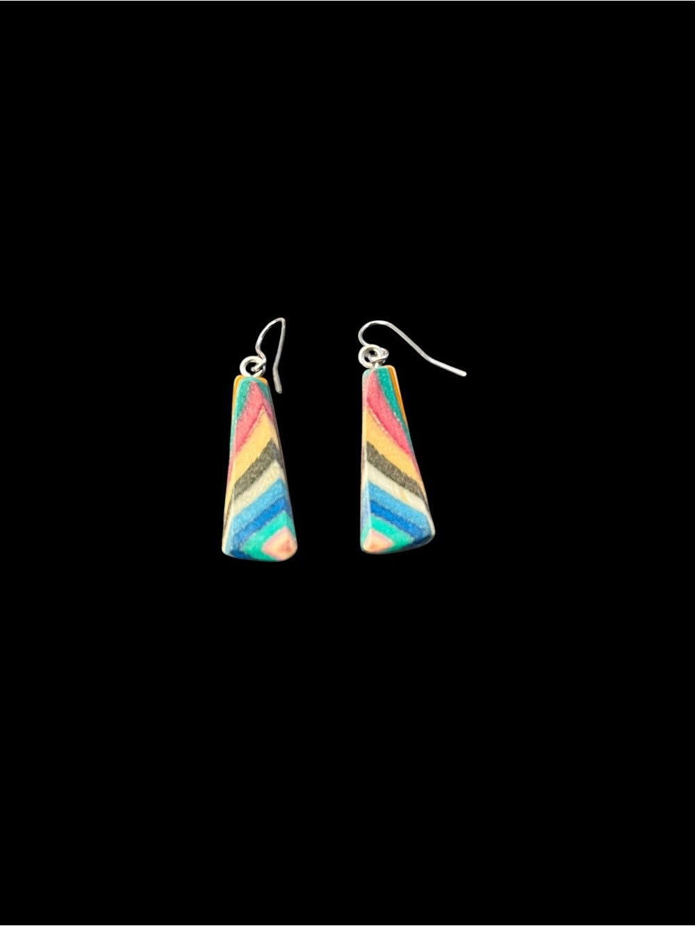 Colorful Striped Handcrafted Veneer Wood Drop Earrings -